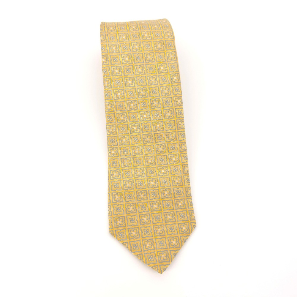 Brooks Brothers Makers and Merchants Mens Tie Silk Yellow Geometric Medallion - Picture 2 of 7